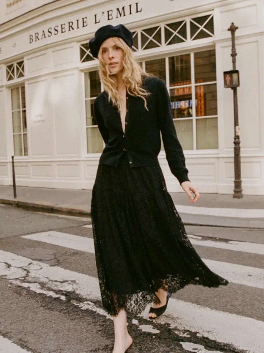 Doen Sebastiane Lace Cotton A Line Trim Tiered Midi Maxi Long Skirt Black